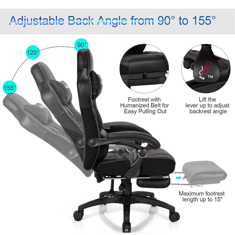 Ergonomic Gaming Chair Recliner with Footrest, Linkage Armrests & Lumbar Support, Big Wide High Back Swivel Video Gaming Office Computer Chair