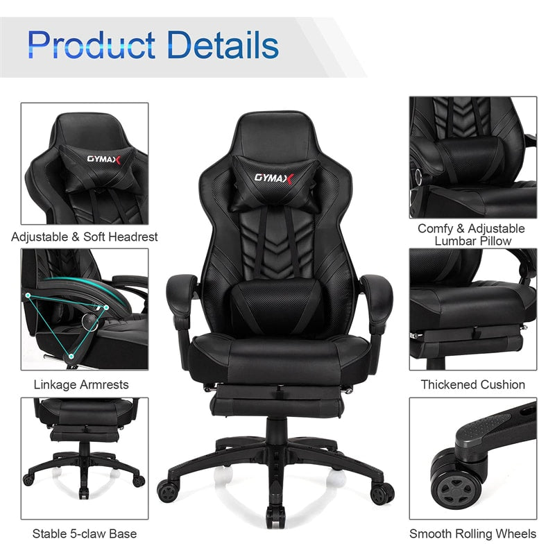 Ergonomic Gaming Chair Recliner with Footrest, Linkage Armrests & Lumbar Support, Big Wide High Back Swivel Video Gaming Office Computer Chair