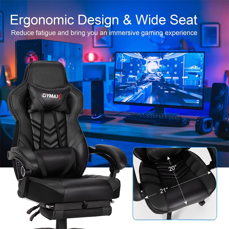 Ergonomic Gaming Chair Recliner with Footrest, Linkage Armrests & Lumbar Support, Big Wide High Back Swivel Video Gaming Office Computer Chair