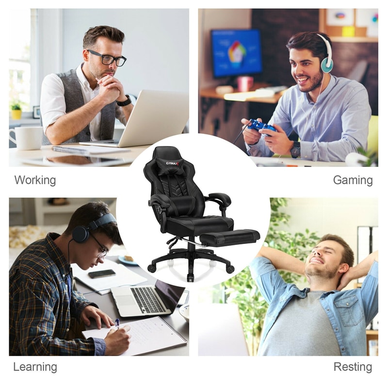 Ergonomic Gaming Chair Recliner with Footrest, Linkage Armrests & Lumbar Support, Big Wide High Back Swivel Video Gaming Office Computer Chair
