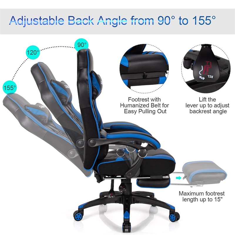 Ergonomic Gaming Chair Recliner with Footrest, Linkage Armrests & Lumbar Support, Big Wide High Back Swivel Video Gaming Office Computer Chair