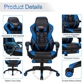 Ergonomic Gaming Chair Recliner with Footrest, Linkage Armrests & Lumbar Support, Big Wide High Back Swivel Video Gaming Office Computer Chair