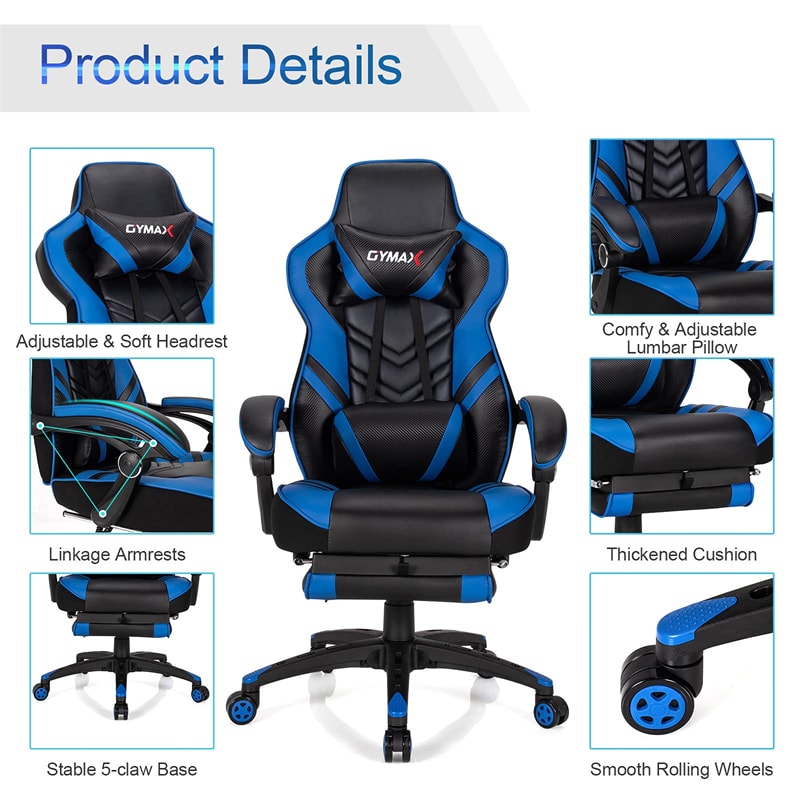 Ergonomic Gaming Chair Recliner with Footrest, Linkage Armrests & Lumbar Support, Big Wide High Back Swivel Video Gaming Office Computer Chair