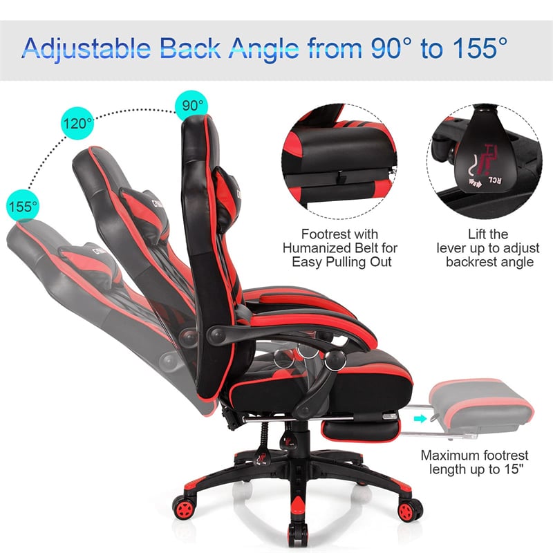 Ergonomic Gaming Chair Recliner with Footrest, Linkage Armrests & Lumbar Support, Big Wide High Back Swivel Video Gaming Office Computer Chair