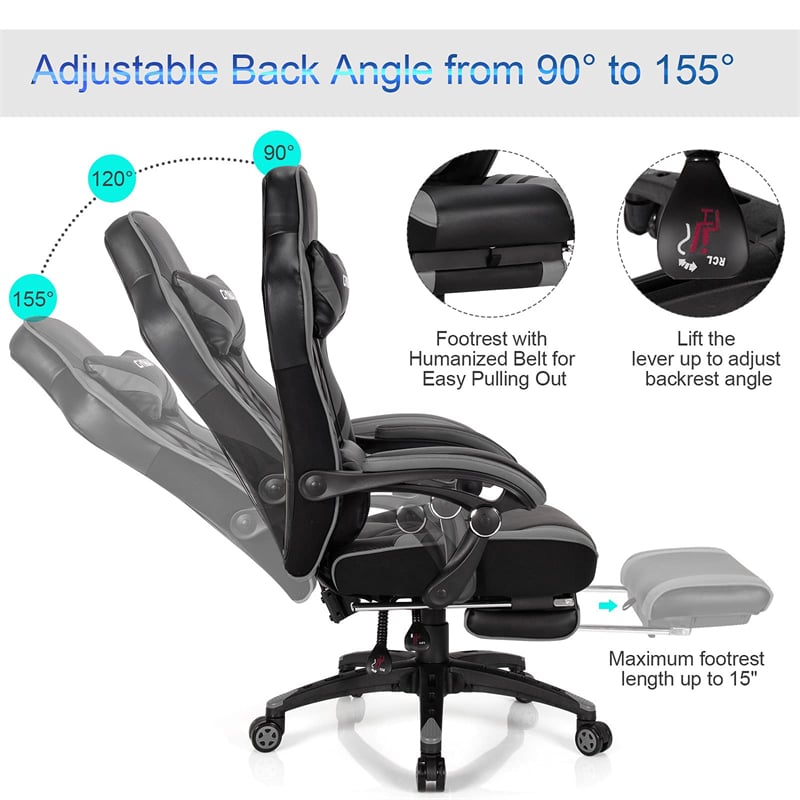 Ergonomic Gaming Chair Recliner with Footrest, Linkage Armrests & Lumbar Support, Big Wide High Back Swivel Video Gaming Office Computer Chair