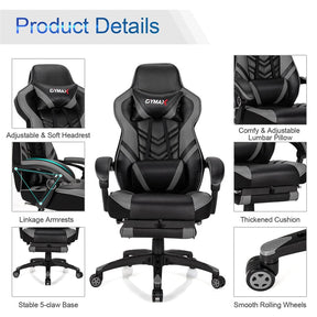 Ergonomic Gaming Chair Recliner with Footrest, Linkage Armrests & Lumbar Support, Big Wide High Back Swivel Video Gaming Office Computer Chair