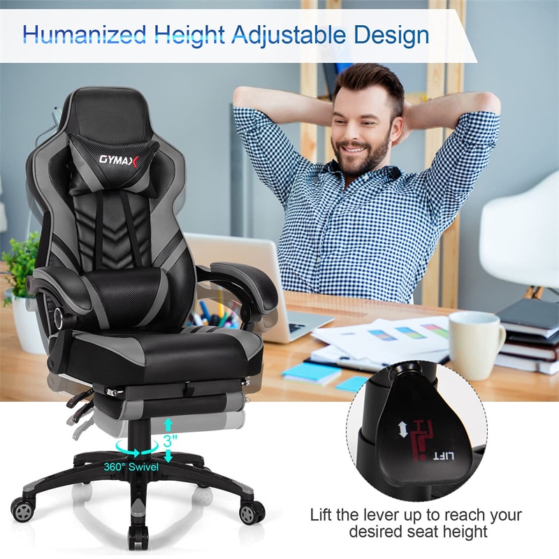 Ergonomic Gaming Chair Recliner with Footrest, Linkage Armrests & Lumbar Support, Big Wide High Back Swivel Video Gaming Office Computer Chair