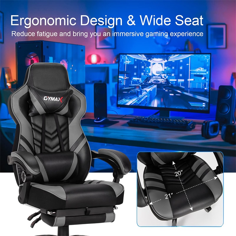 Ergonomic Gaming Chair Recliner with Footrest, Linkage Armrests & Lumbar Support, Big Wide High Back Swivel Video Gaming Office Computer Chair
