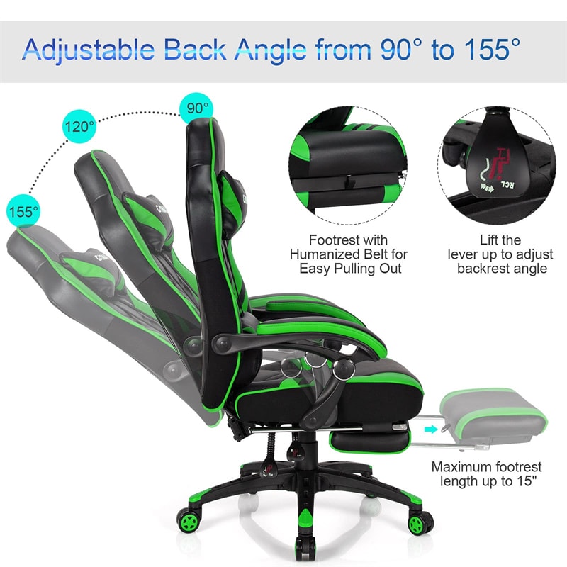Ergonomic Gaming Chair Recliner with Footrest, Linkage Armrests & Lumbar Support, Big Wide High Back Swivel Video Gaming Office Computer Chair