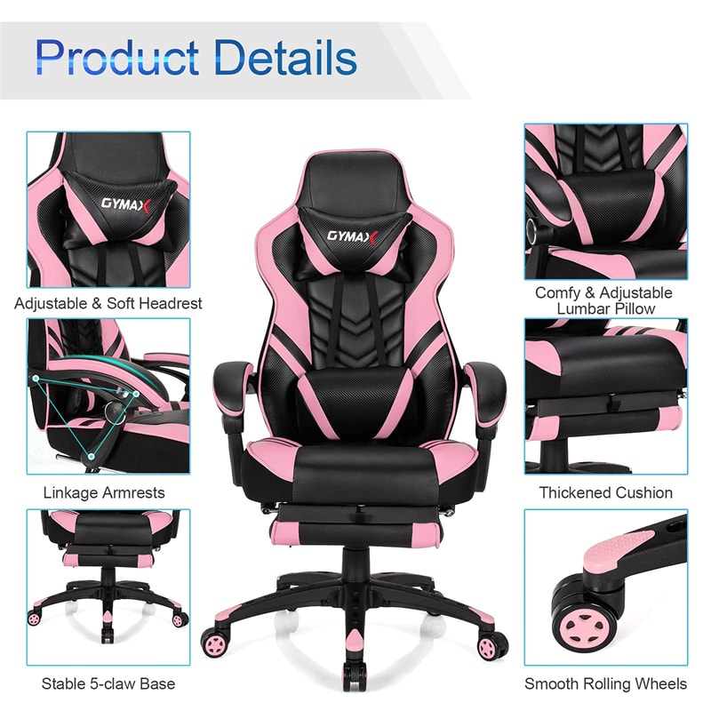 Ergonomic Gaming Chair Recliner with Footrest, Linkage Armrests & Lumbar Support, Big Wide High Back Swivel Video Gaming Office Computer Chair