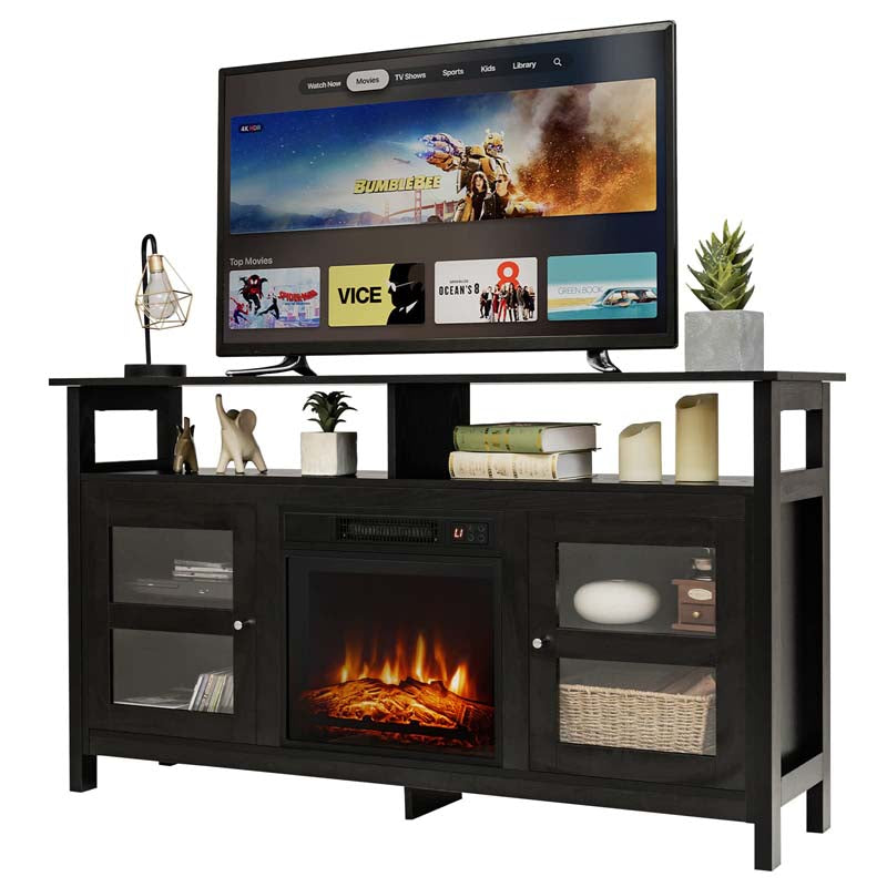 58" Fireplace TV Stand for TVs up to 65" with 18" 1400W 5000 BTU Electric Fireplace Heater Insert Built-in Thermostat, 6H Timer