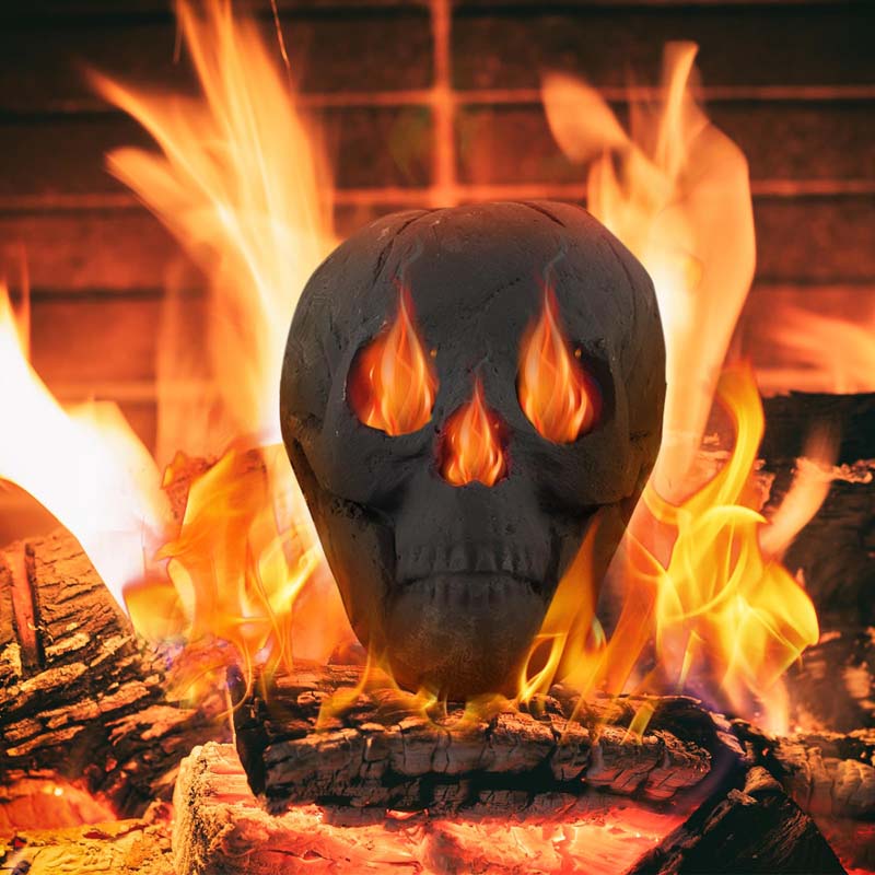 Halloween Fire Pit Skull Ceramic, Fireproof Human Skull Fire Pit Stones, Reusable Fire Pit Skull Shaped Halloween Decoration