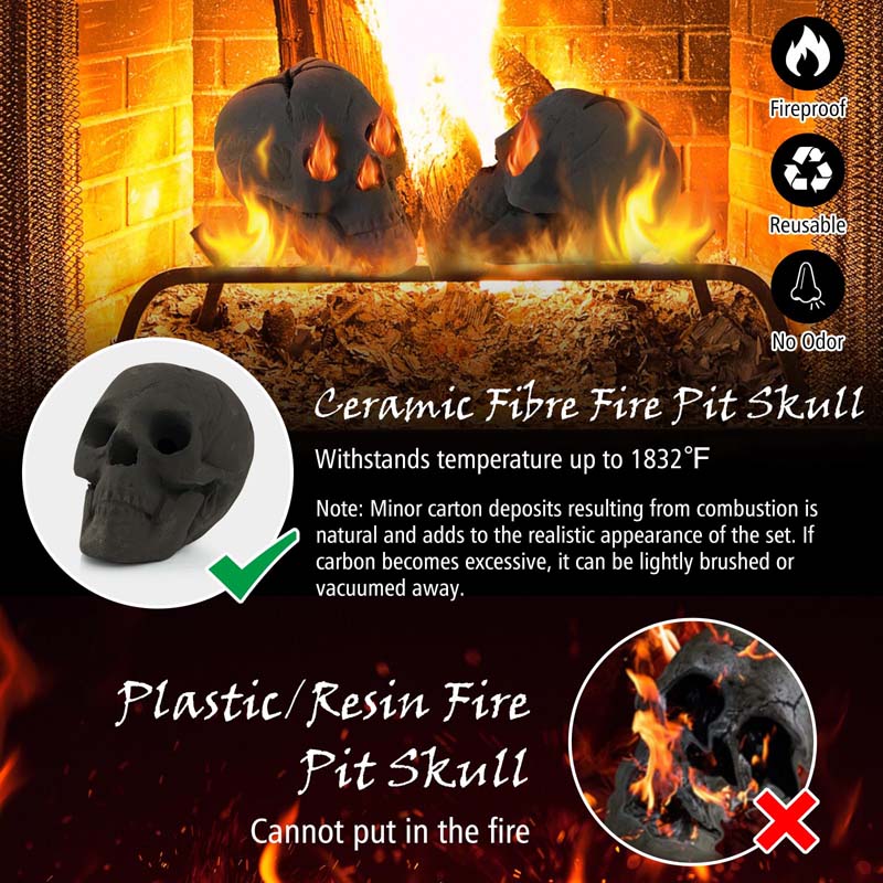 Halloween Fire Pit Skull Ceramic, Fireproof Human Skull Fire Pit Stones, Reusable Fire Pit Skull Shaped Halloween Decoration