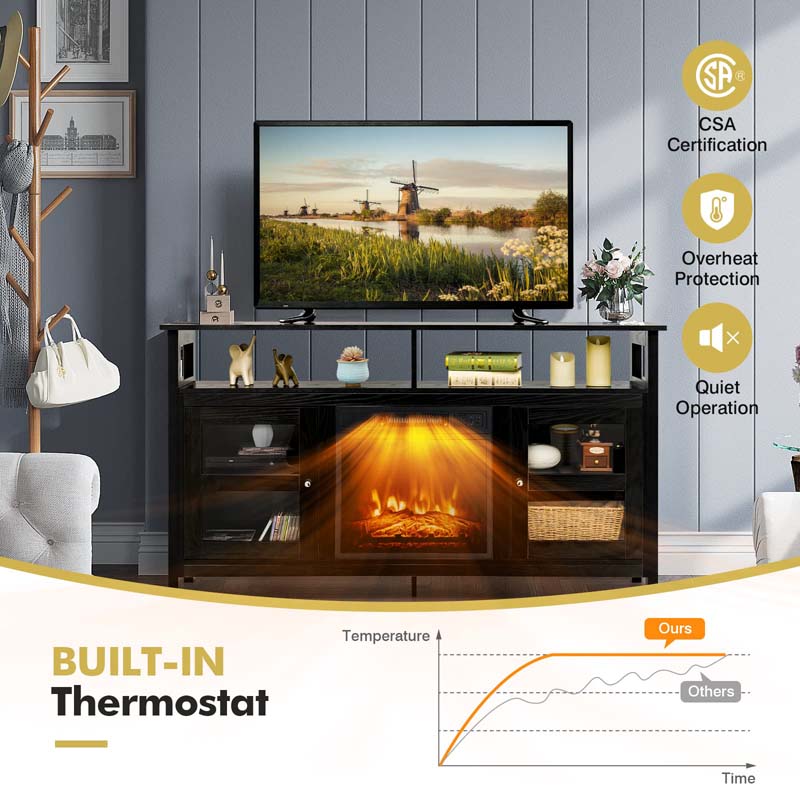 58" Fireplace TV Stand for TVs up to 65" with 18" 1400W 5000 BTU Electric Fireplace Heater Insert Built-in Thermostat, 6H Timer