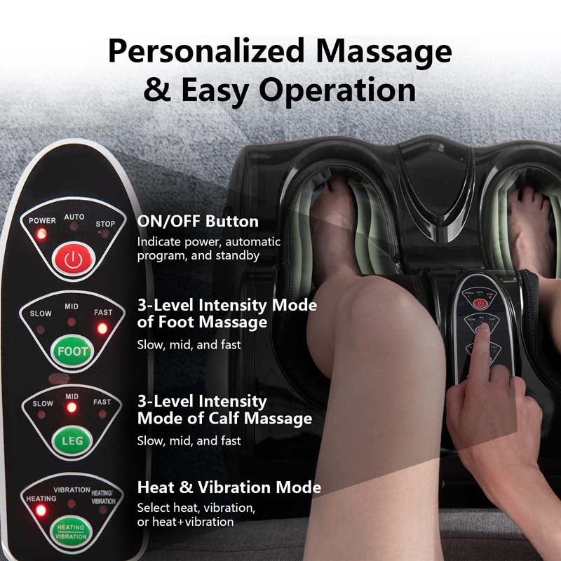 Foot Calf Leg Massager Machine with Heat, Electric Foot Massager, Shiatsu Rolling Vibration Deep Kneading Massage Therapy