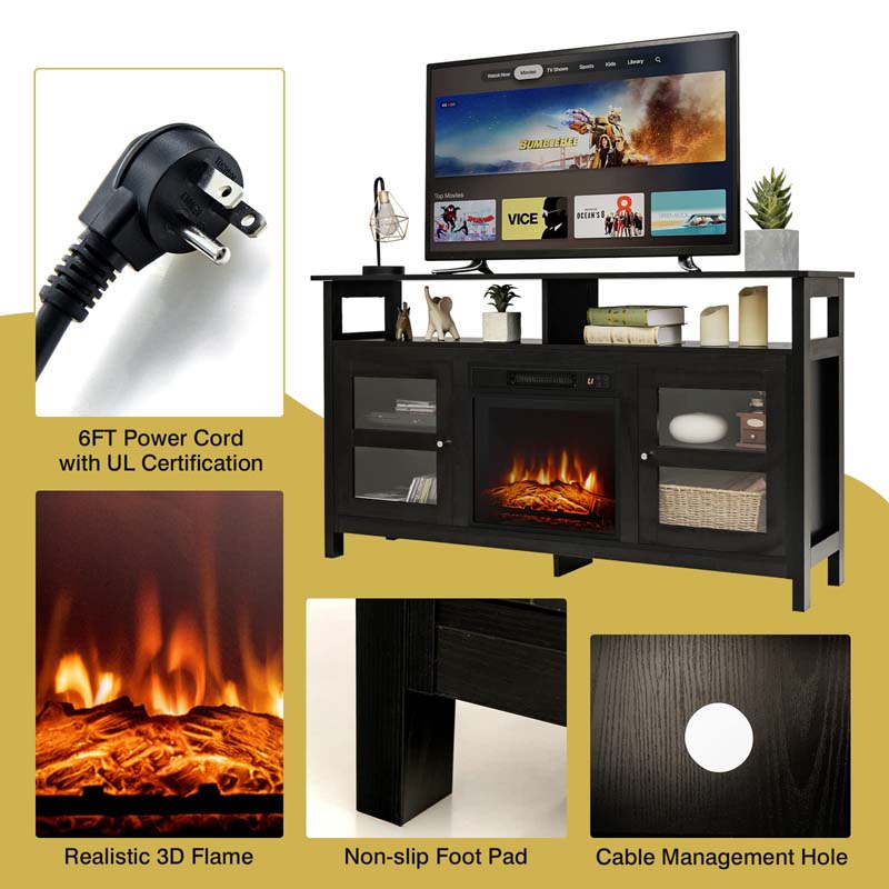 58" Fireplace TV Stand for TVs up to 65" with 18" 1400W 5000 BTU Electric Fireplace Heater Insert Built-in Thermostat, 6H Timer