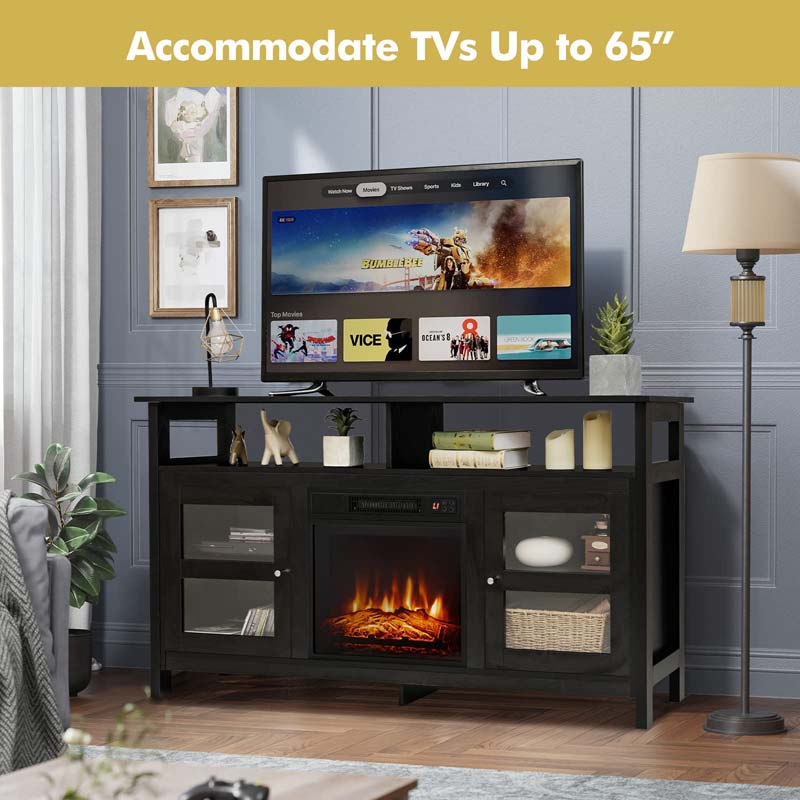 58" Fireplace TV Stand for TVs up to 65" with 18" 1400W 5000 BTU Electric Fireplace Heater Insert Built-in Thermostat, 6H Timer
