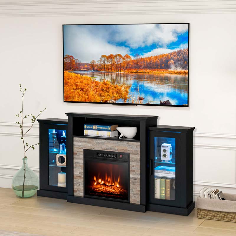 Fireplace TV Stand with 16 Color LED Lights for TVs up to 65", TV Console Entertainment Center with 18" Electric Fireplace Insert