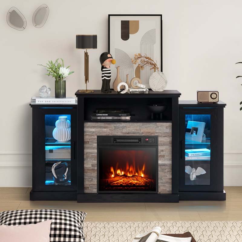 Fireplace TV Stand with 16 Color LED Lights for TVs up to 65", TV Console Entertainment Center with 18" Electric Fireplace Insert