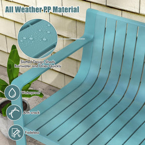 Outdoor Weather-Resistant 2-Person Bench with Curved Backrest, Slatted Design Plastic Loveseat for Patio Poolside Backyard Garden Deck Lawn