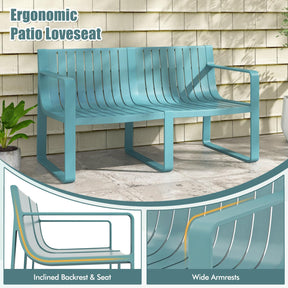 Outdoor Weather-Resistant 2-Person Bench with Curved Backrest, Slatted Design Plastic Loveseat for Patio Poolside Backyard Garden Deck Lawn