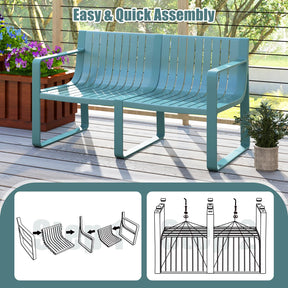 Outdoor Weather-Resistant 2-Person Bench with Curved Backrest, Slatted Design Plastic Loveseat for Patio Poolside Backyard Garden Deck Lawn