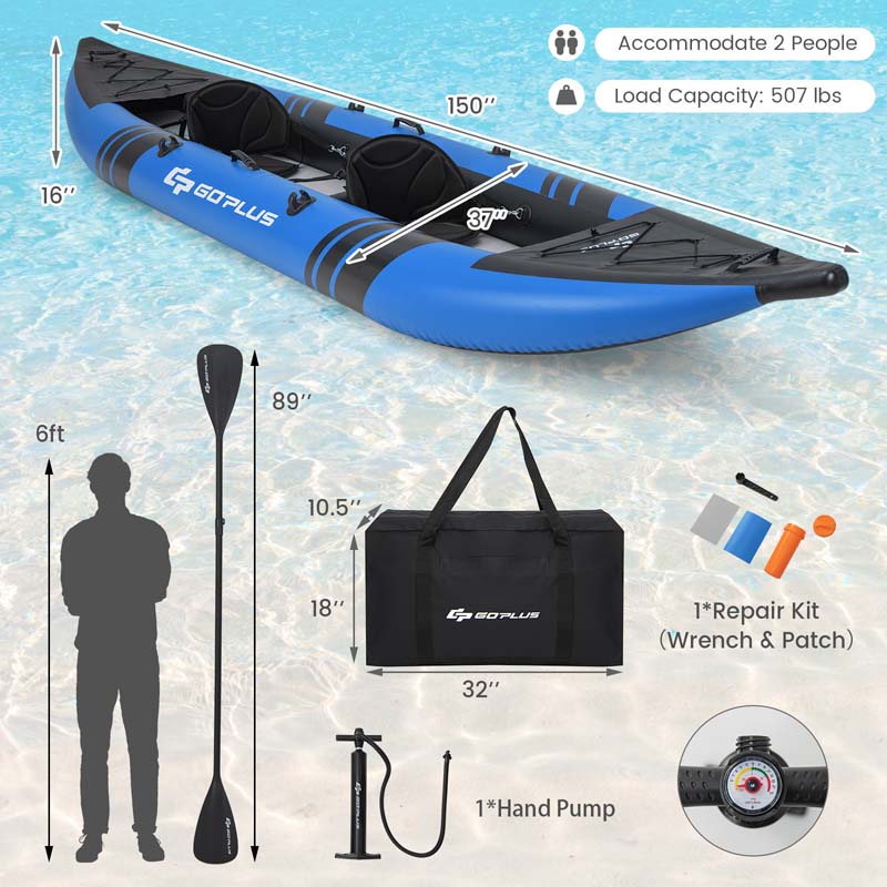 1 Set Inflatable Boat Portable Fishing Kayak Inflatable Fishing Kayak  Tandem Kayak Inflatable Canoe Kayak Paddles Kayaks Inflatable Kayak Fishing  Boat