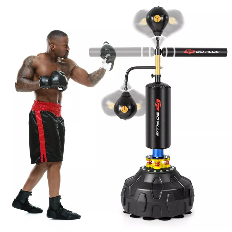 Boxing Speed Trainer Freestanding Punching Bag w/ 360° Spinning Bar, 2 Reflex Balls, Fillable Base, Adjustable Adult Kickboxing MMA Fitness Equipment