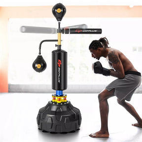Boxing Speed Trainer Freestanding Punching Bag w/ 360° Spinning Bar, 2 Reflex Balls, Fillable Base, Adjustable Adult Kickboxing MMA Fitness Equipment