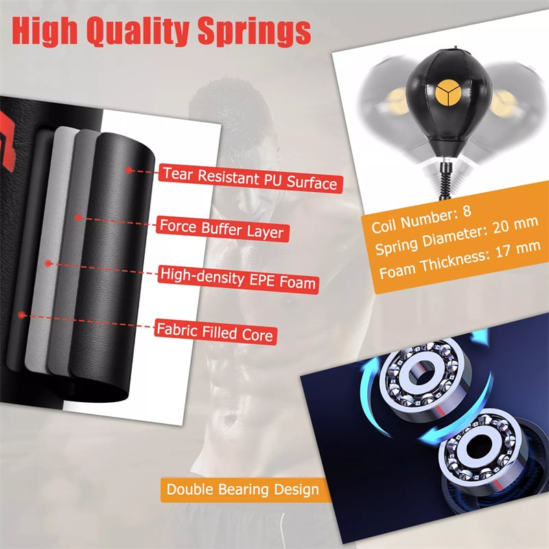 Boxing Speed Trainer Freestanding Punching Bag w/ 360° Spinning Bar, 2 Reflex Balls, Fillable Base, Adjustable Adult Kickboxing MMA Fitness Equipment