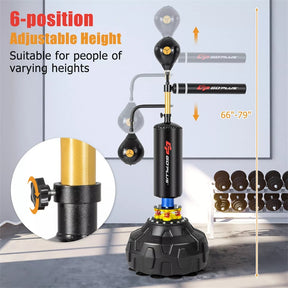 Boxing Speed Trainer Freestanding Punching Bag w/ 360° Spinning Bar, 2 Reflex Balls, Fillable Base, Adjustable Adult Kickboxing MMA Fitness Equipment