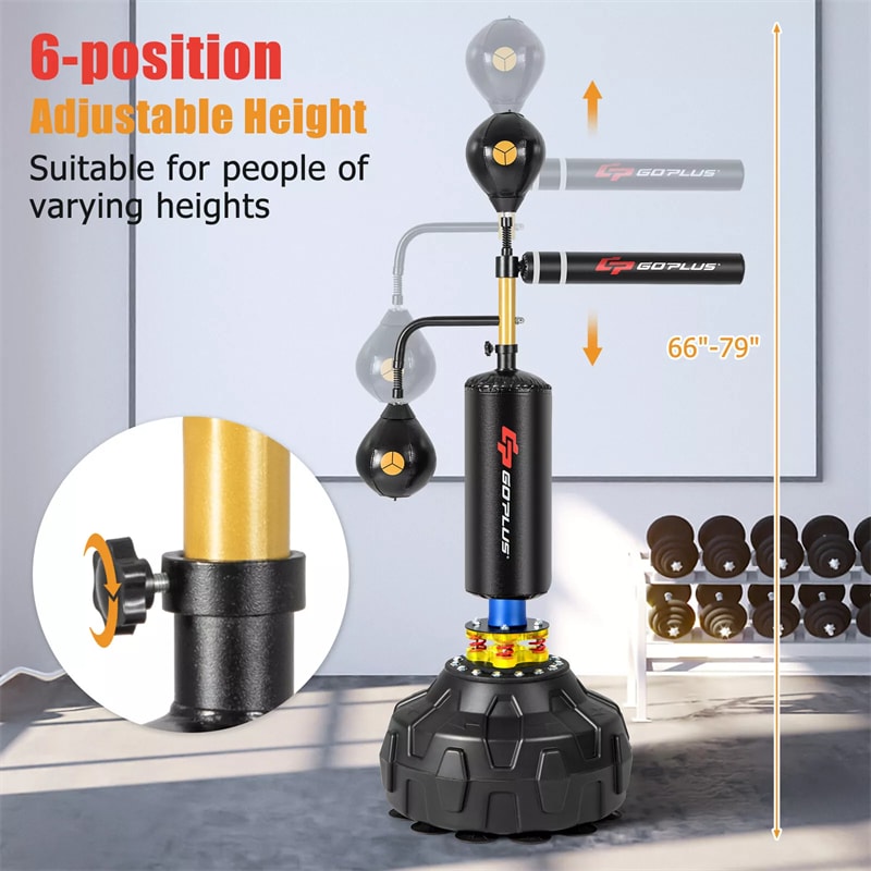 Boxing Speed Trainer Freestanding Punching Bag w/ 360° Spinning Bar, 2 Reflex Balls, Fillable Base, Adjustable Adult Kickboxing MMA Fitness Equipment