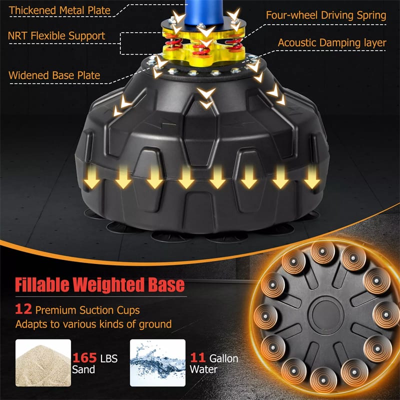 Boxing Speed Trainer Freestanding Punching Bag w/ 360° Spinning Bar, 2 Reflex Balls, Fillable Base, Adjustable Adult Kickboxing MMA Fitness Equipment