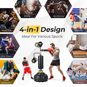 Boxing Speed Trainer Freestanding Punching Bag w/ 360° Spinning Bar, 2 Reflex Balls, Fillable Base, Adjustable Adult Kickboxing MMA Fitness Equipment