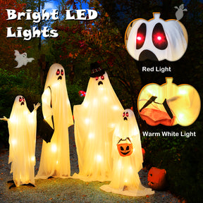 Halloween Light Up Family Ghosts, 4 PCS LED Glowing Halloween Ghosts, Lifesize Standing Family Ghosts for Yard, Garden, Lawn Festival Holiday Party