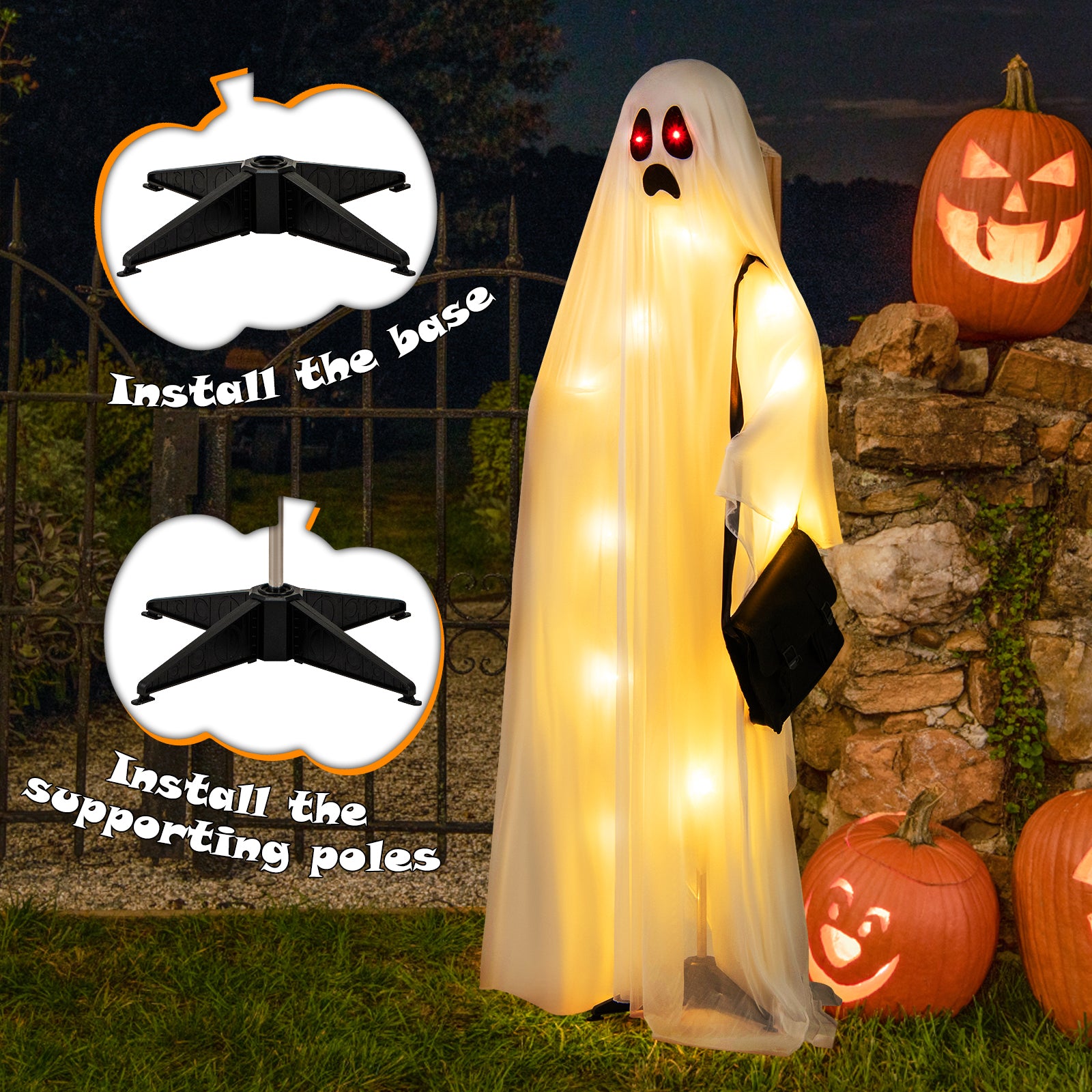 Halloween Light Up Family Ghosts, 4 PCS LED Glowing Halloween Ghosts, Lifesize Standing Family Ghosts for Yard, Garden, Lawn Festival Holiday Party