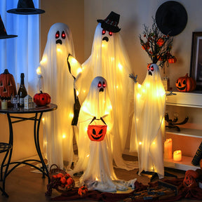 Halloween Light Up Family Ghosts, 4 PCS LED Glowing Halloween Ghosts, Lifesize Standing Family Ghosts for Yard, Garden, Lawn Festival Holiday Party