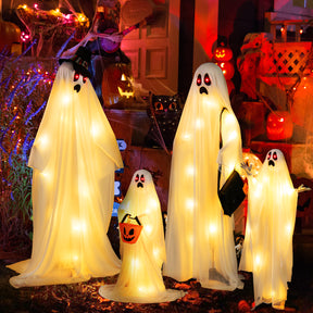 Halloween Light Up Family Ghosts, 4 PCS LED Glowing Halloween Ghosts, Lifesize Standing Family Ghosts for Yard, Garden, Lawn Festival Holiday Party