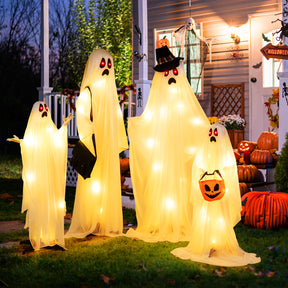 Halloween Light Up Family Ghosts, 4 PCS LED Glowing Halloween Ghosts, Lifesize Standing Family Ghosts for Yard, Garden, Lawn Festival Holiday Party