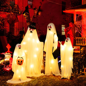 Halloween Light Up Family Ghosts, 4 PCS LED Glowing Halloween Ghosts, Lifesize Standing Family Ghosts for Yard, Garden, Lawn Festival Holiday Party