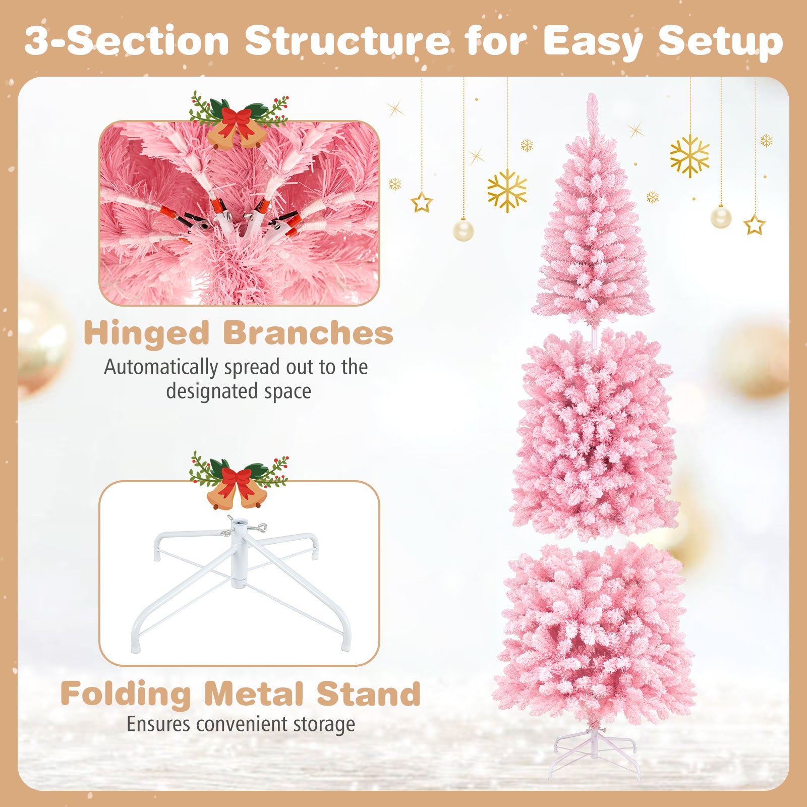 7 FT Pre-Lit Artificial Christmas Tree w/ 300 Warm White LED Lights, 8-Mode