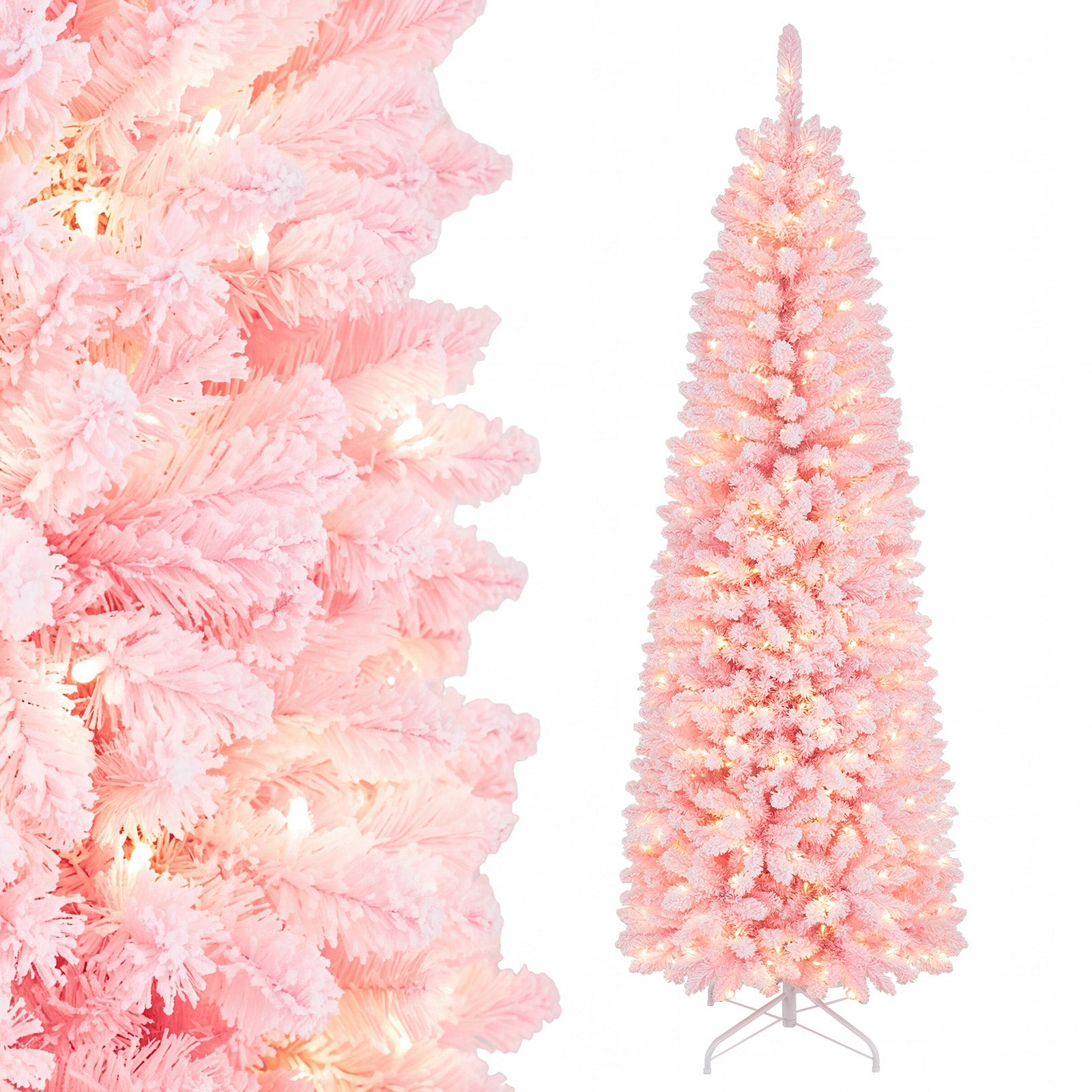 7 FT Pre-Lit Artificial Christmas Tree w/ 300 Warm White LED Lights, 8-Mode