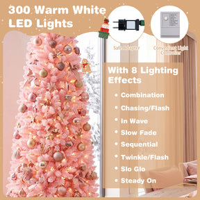 7 FT Pre-Lit Artificial Christmas Tree w/ 300 Warm White LED Lights, 8-Mode