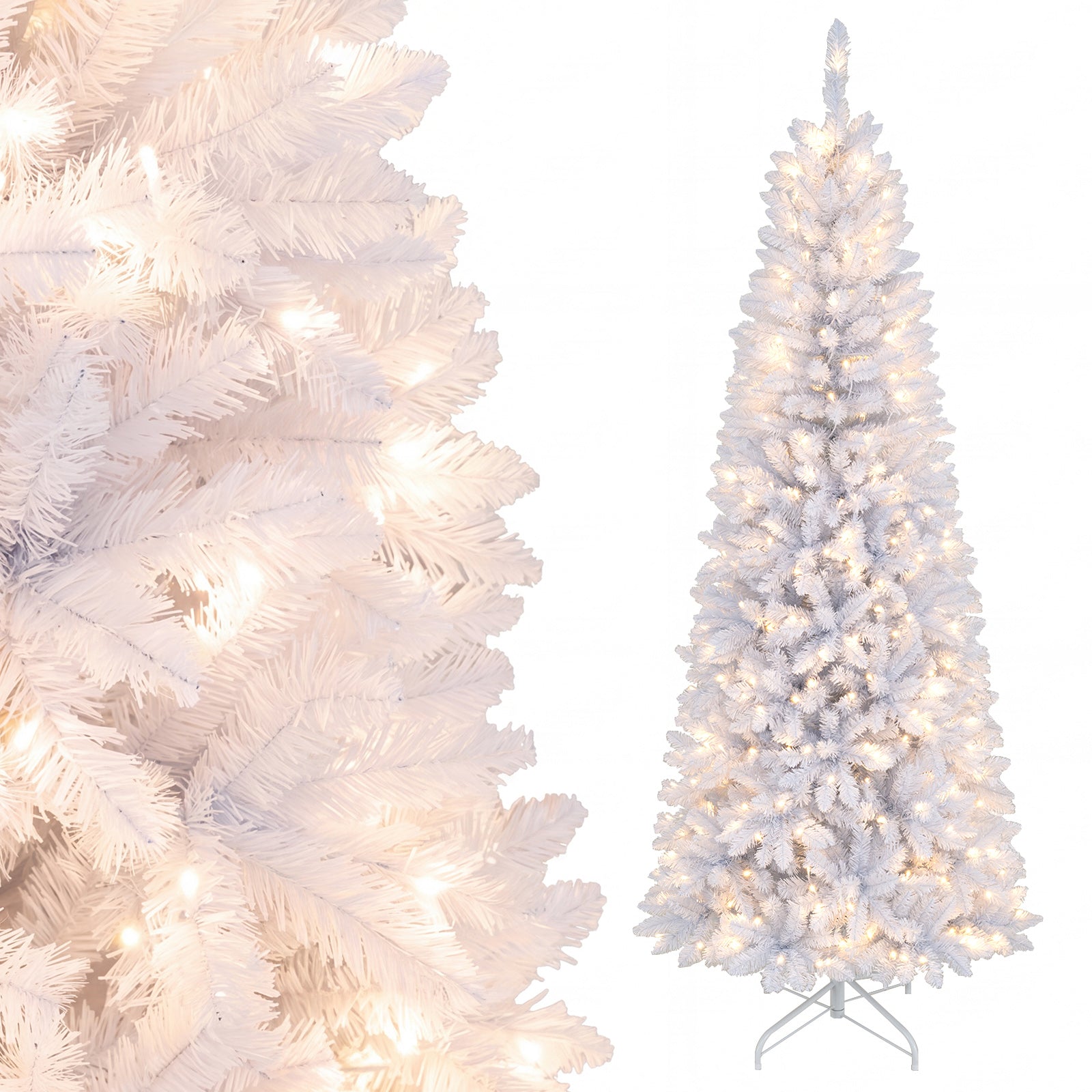 7 FT Pre-Lit Artificial Christmas Tree w/ 300 Warm White LED Lights, 8-Mode