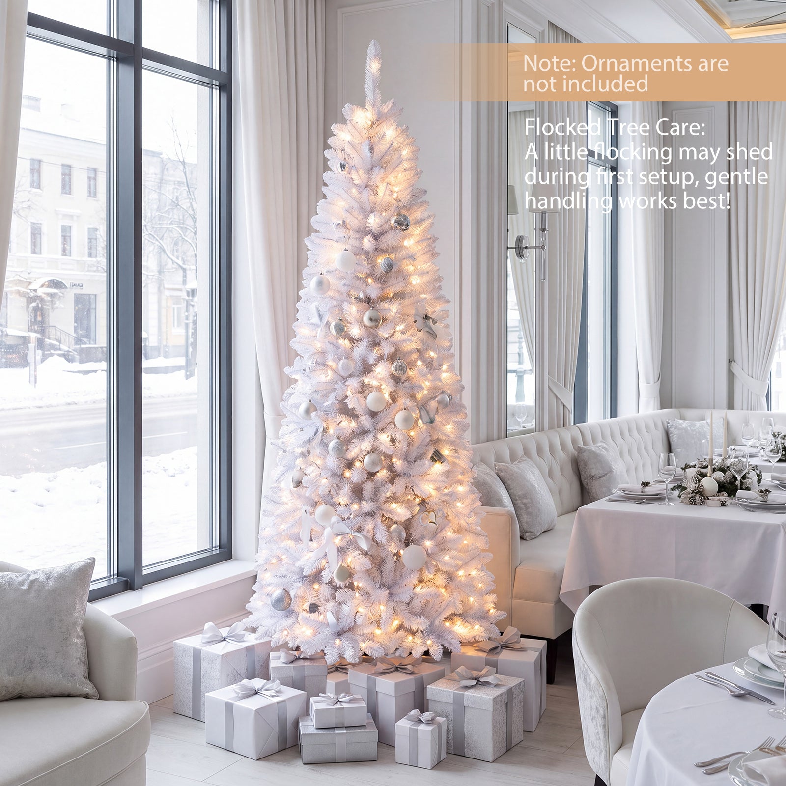 7 FT Pre-Lit Artificial Christmas Tree w/ 300 Warm White LED Lights, 8-Mode
