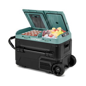 42-Quart Dual-zone Car Refrigerator Cooler with Wheels, Portable Car Fridge Freezer for RV Camping, 12V/24V DC, 100-240V AC