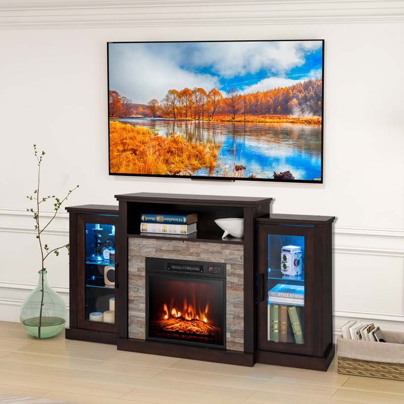 Fireplace TV Stand with 16 Color LED Lights for TVs up to 65", TV Console Entertainment Center with 18" Electric Fireplace Insert