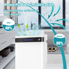 57 Pint Dehumidifier for Home and Basement, 4500 Sq. Ft Portable Dehumidifier with Auto & Manual Drainage, Intelligent Touch Control