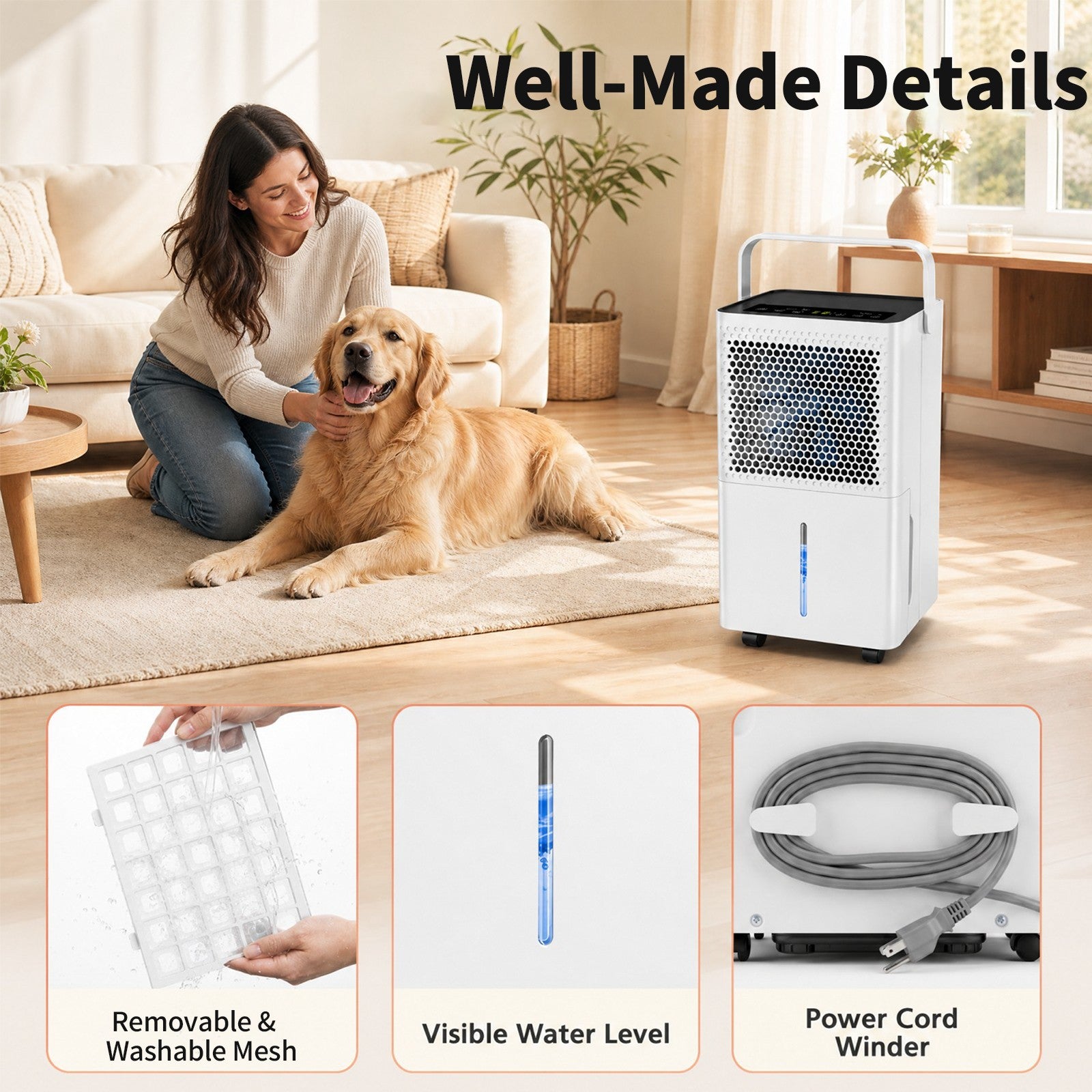 2000 Sq.Ft Dehumidifier for Home, 32 Pints Dehumidifier with 2 Modes, 24H Timer, LED Display, Child Lock, Drain Hose & Auto Defrost, Smart Humidity Control for Bathroom, Bedroom, Basement