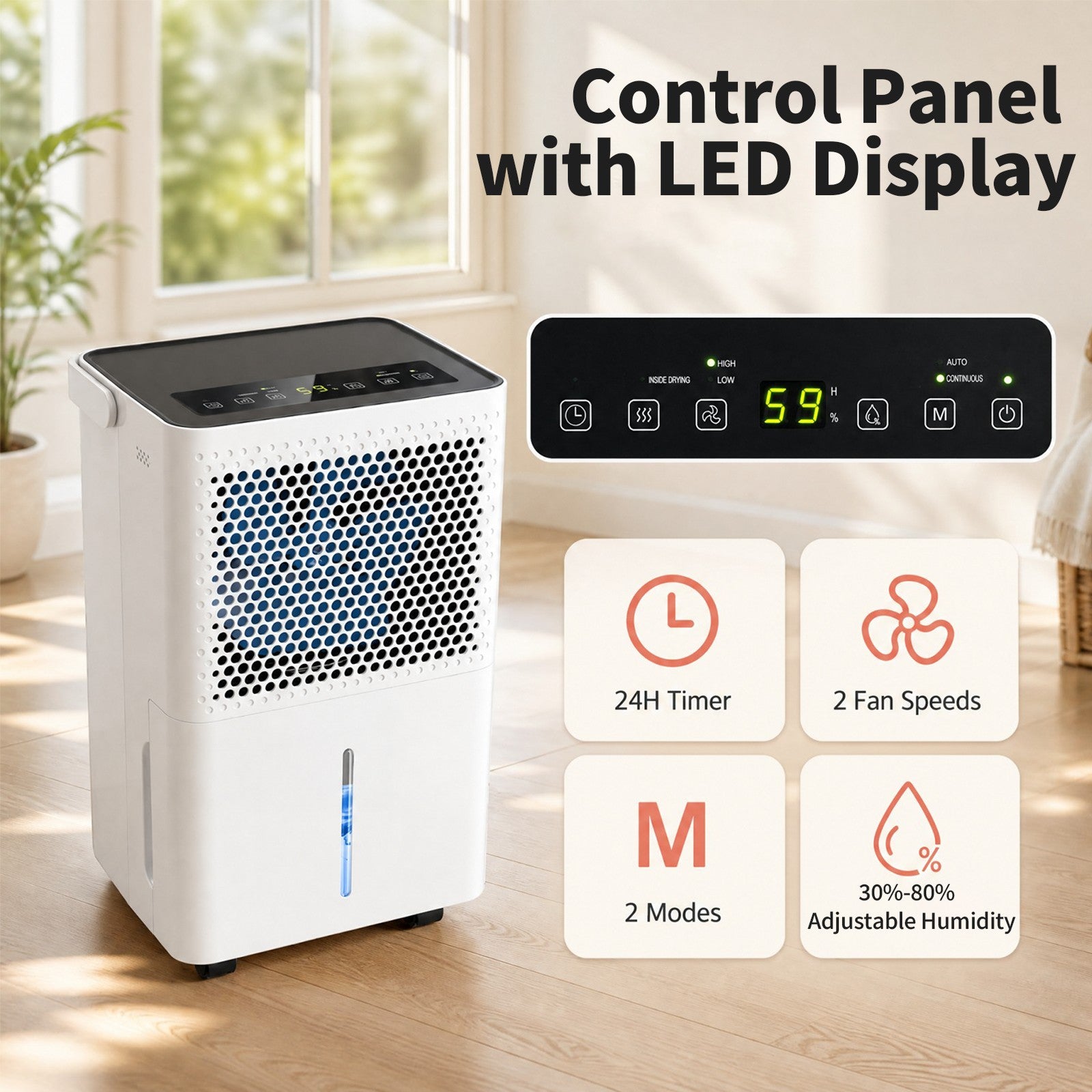 2000 Sq.Ft Dehumidifier for Home, 32 Pints Dehumidifier with 2 Modes, 24H Timer, LED Display, Child Lock, Drain Hose & Auto Defrost, Smart Humidity Control for Bathroom, Bedroom, Basement